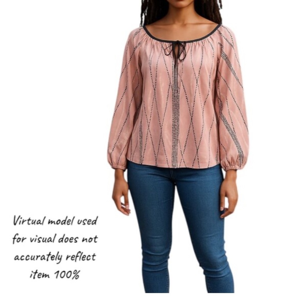 New York & Company Pink Diamond Pattern Blouse